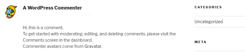 A WordPress comment without a date.
