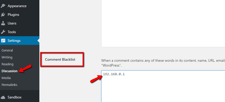 wordpress comment blacklist