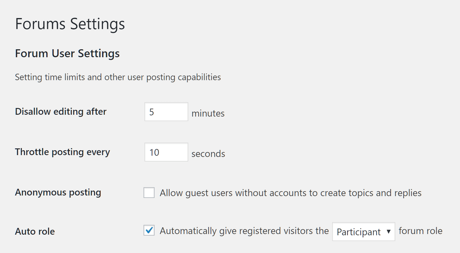 bbPress Settings