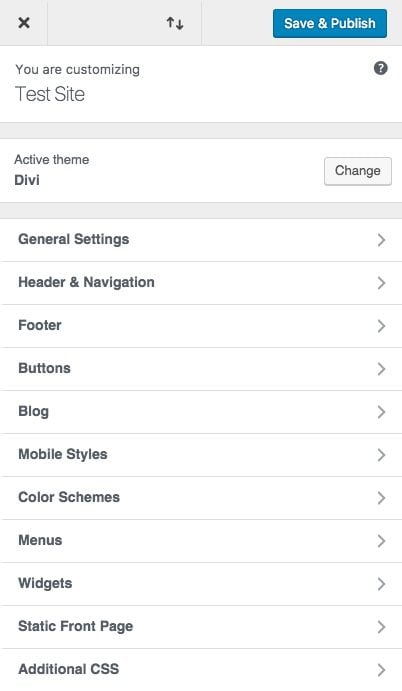 Divi Theme Customizer