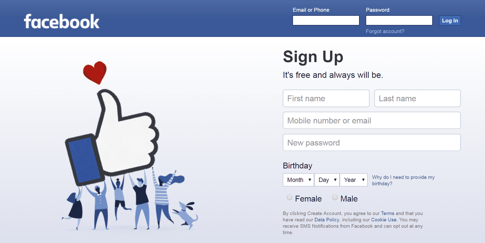 The Facebook home page.
