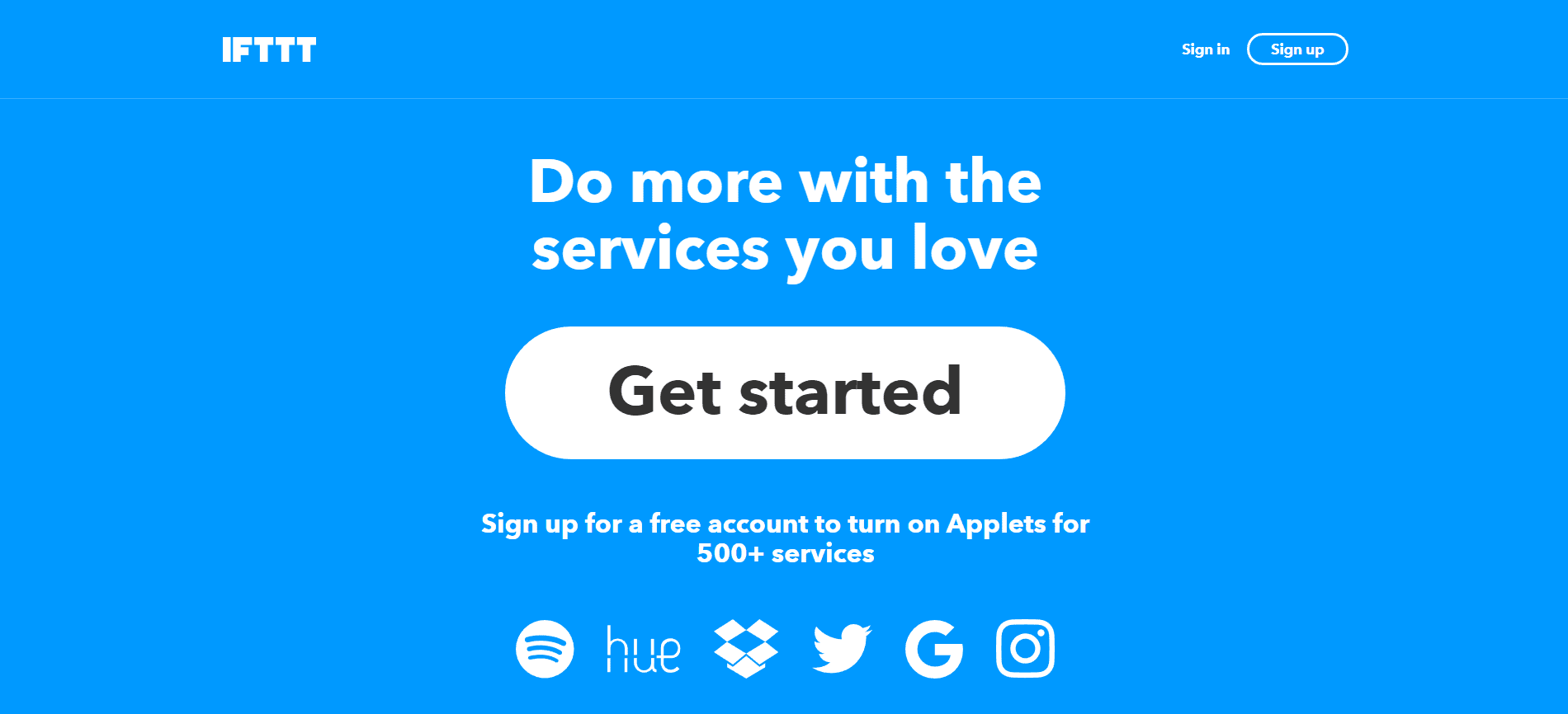 The IFTTT home page.