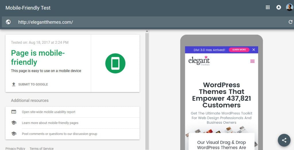 Google mobile friendly test