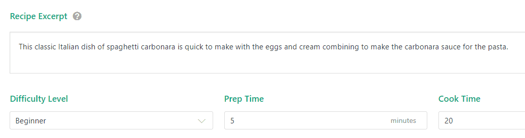 Your recipe's excerpt and preparation time.