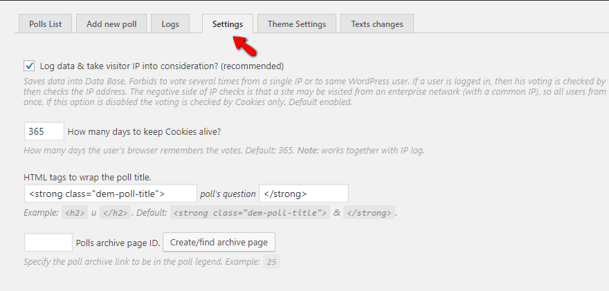 Page ID settings