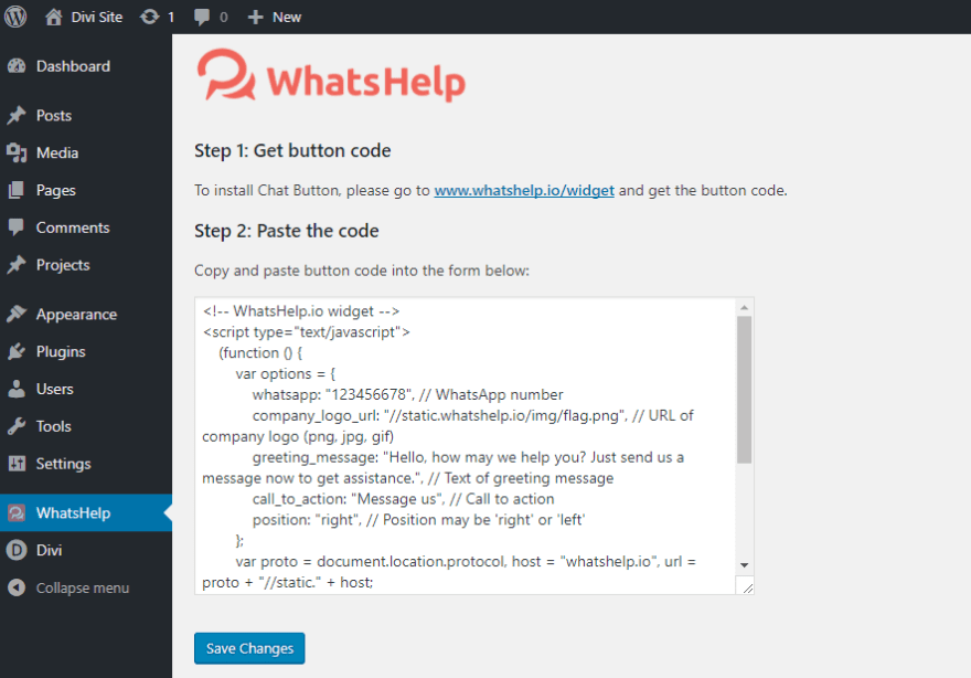 Whatshelp chat button