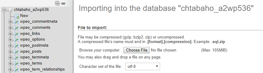 Importing a database.
