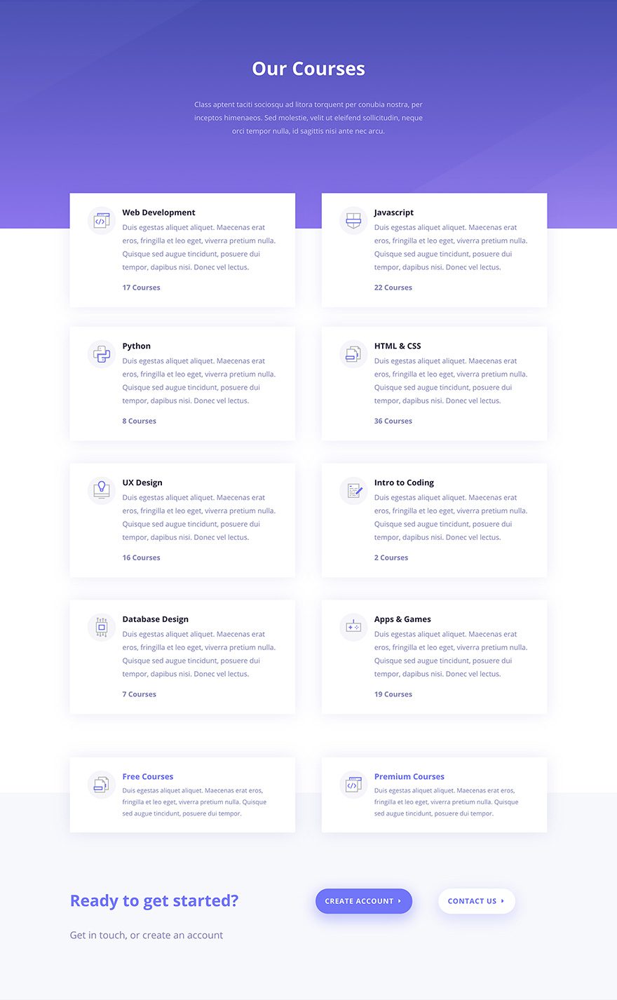 e-course courses layout