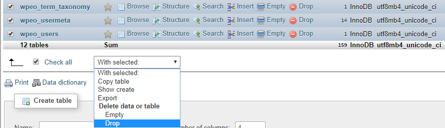 Dropping your database tables.