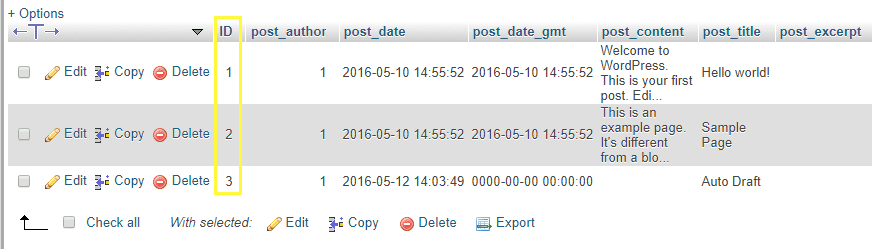 Your posts ordered by their ID numbers.