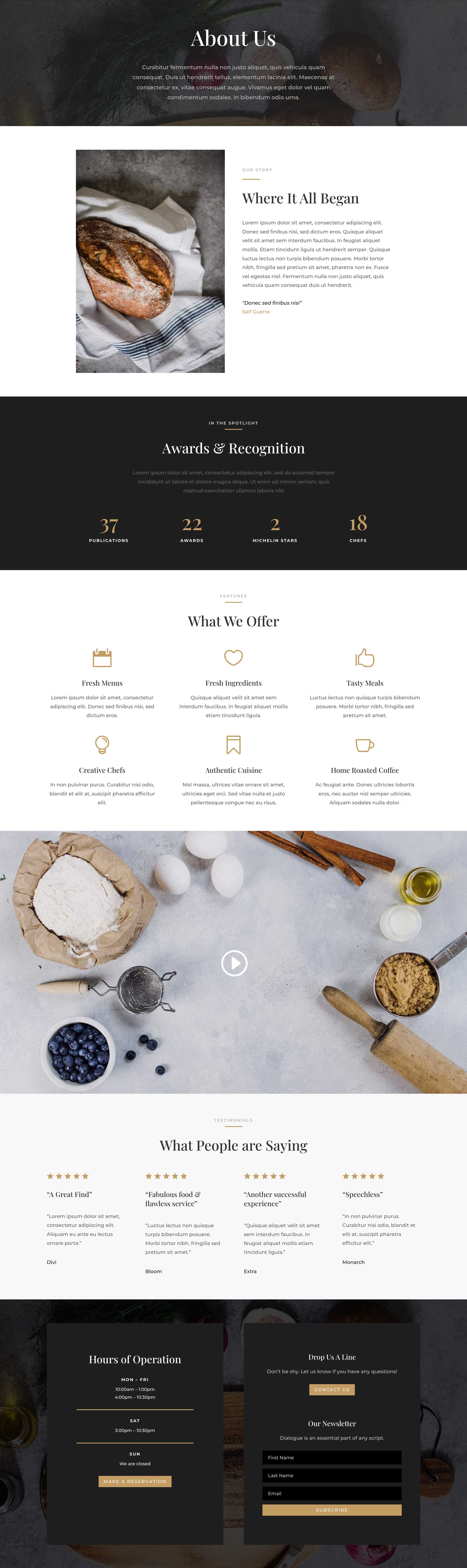 divi restaurant website