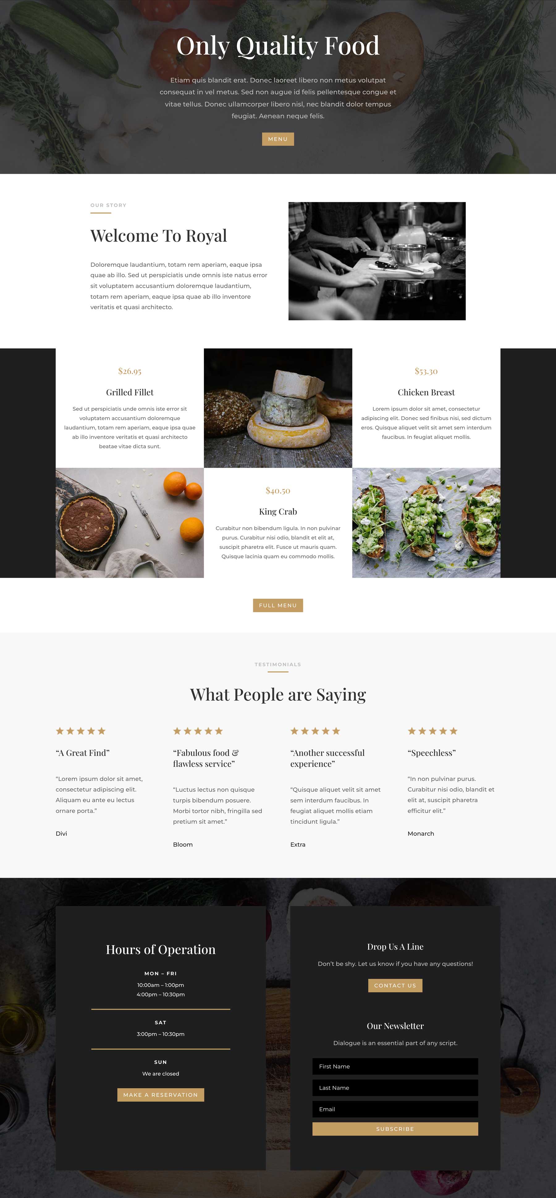 divi restaurant website