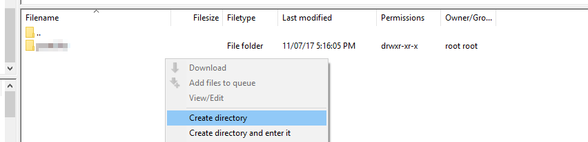 Creating a subdirectory via FTP.