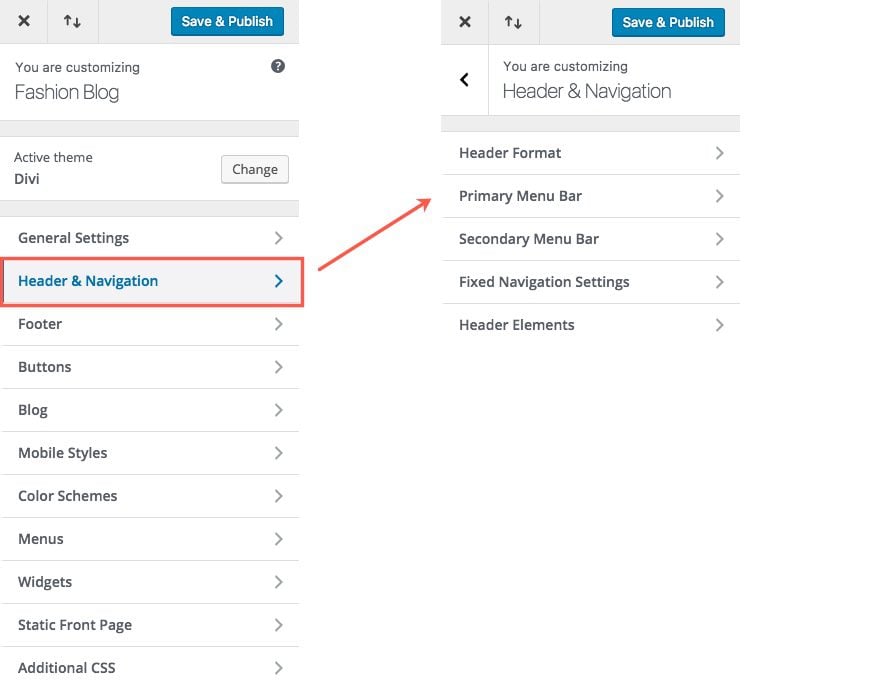 header and navigation