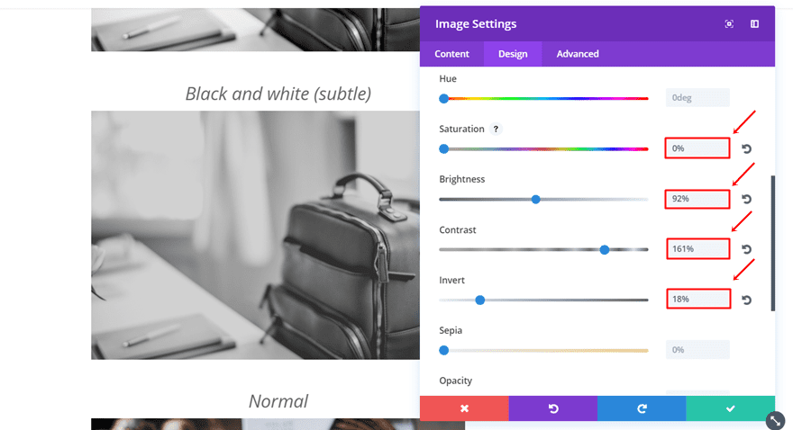 filter options