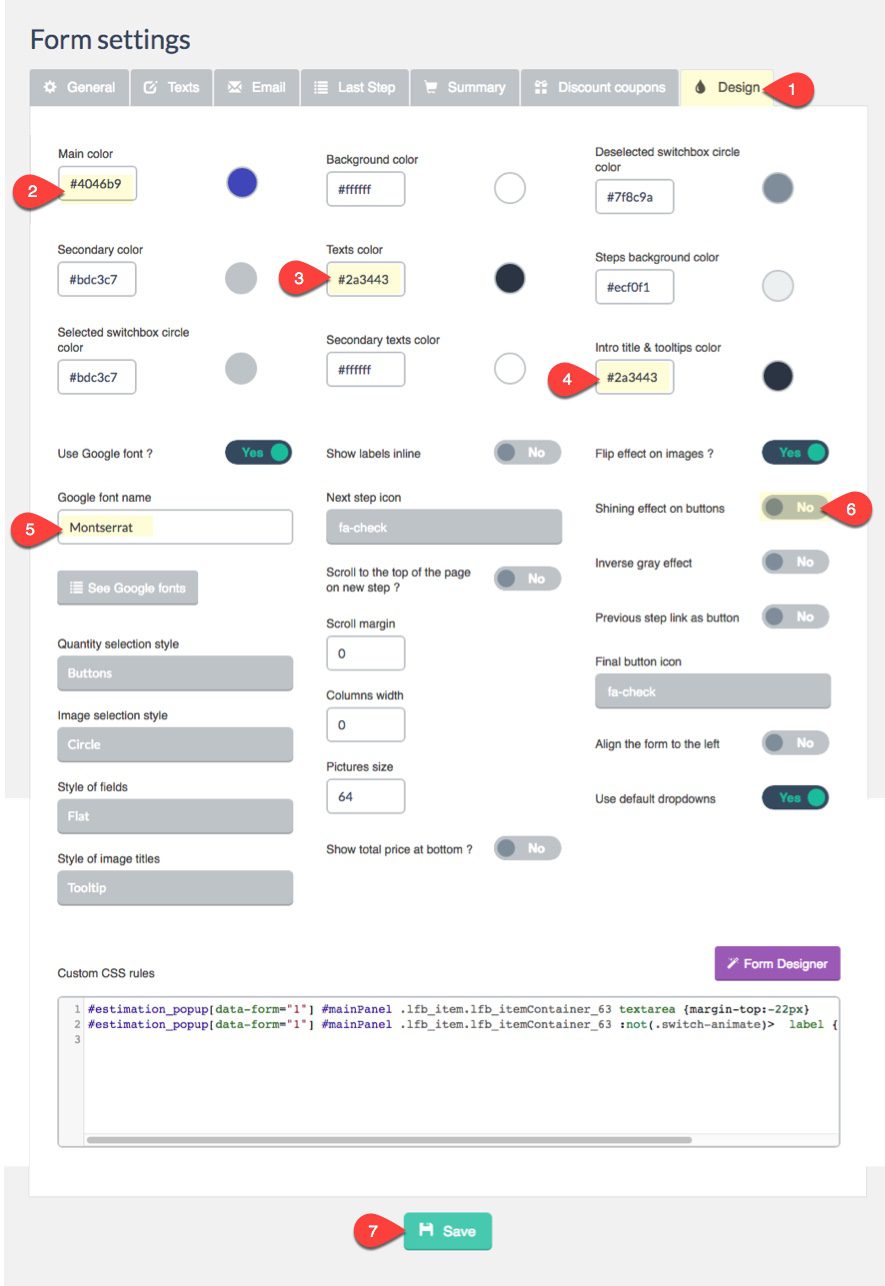 design settings