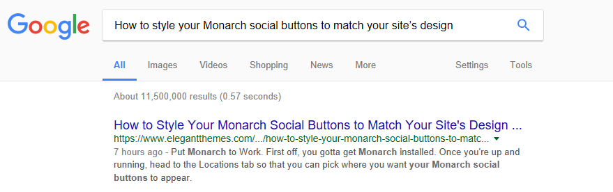 A Google search about Monarch social buttons.