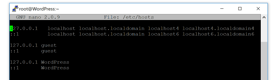 An example of a WordPress hosts file.