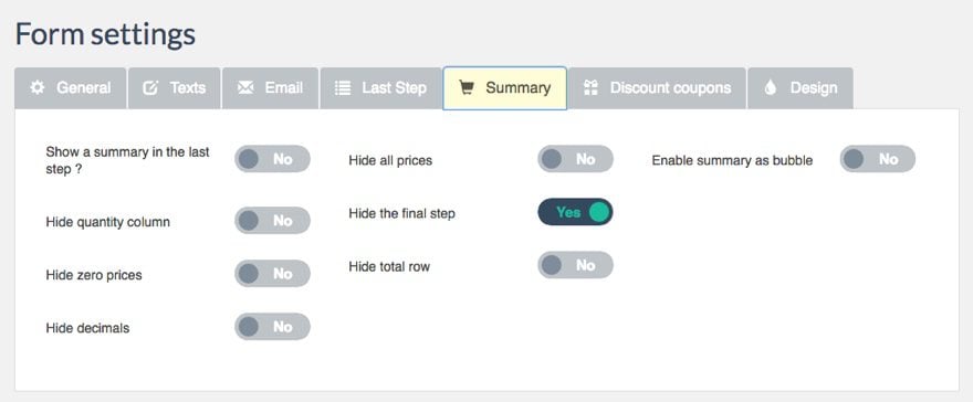 summary settings