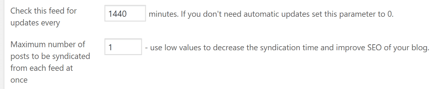 Configuring how many posts the plugin can pull from each feed at a time.