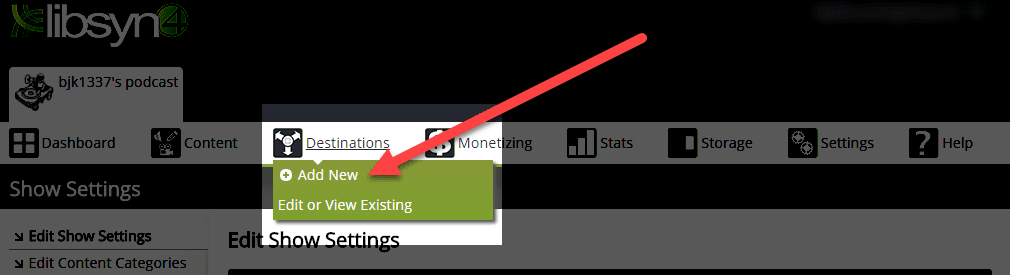 libsyn wordpress add destination