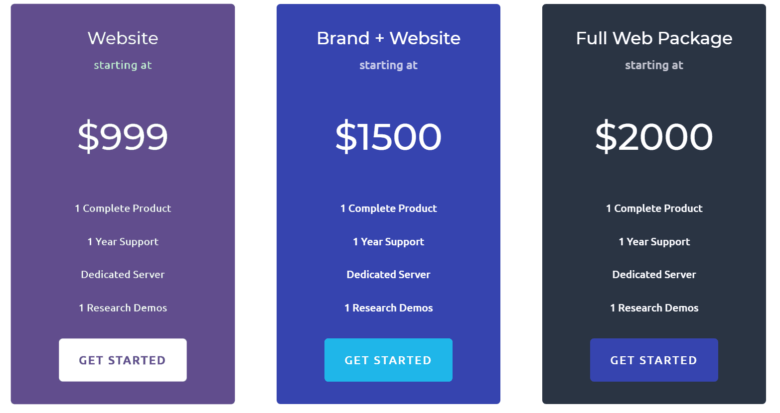 An example of a Divi pricing table with an element featuring ultra violet.