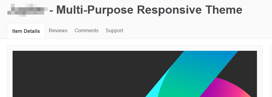 An example of a ThemeForest theme's Support tab.
