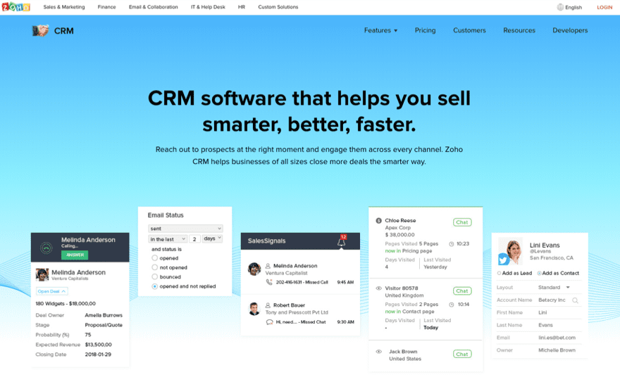 zoho crm home page