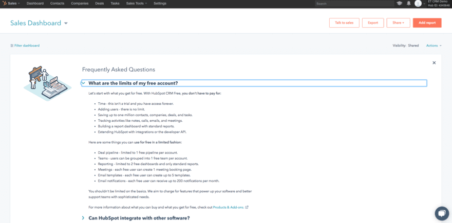 hubspot crm free plan limitations