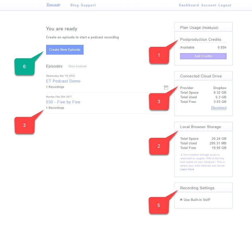 zencastr dashboard