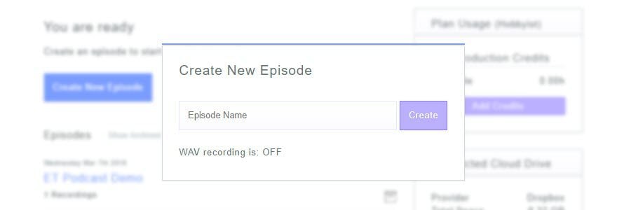 zencastr create new episode dialog