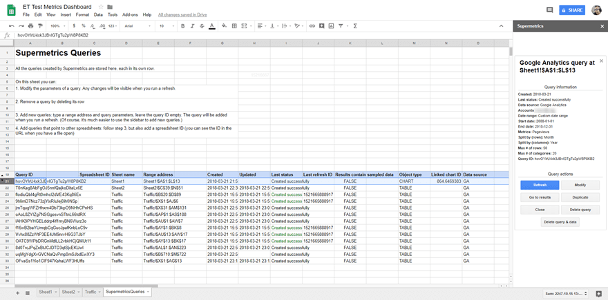 query sheet parameters for supermetrics