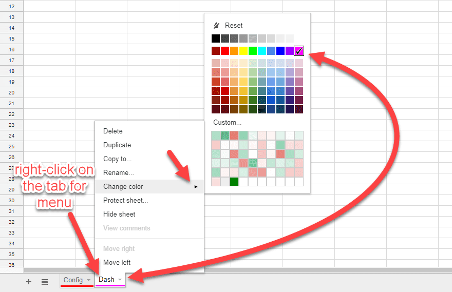 coloring tabs in google sheets