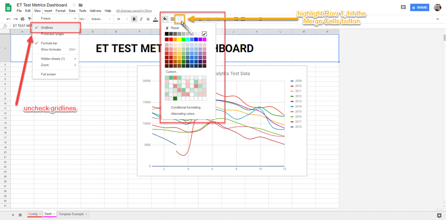 merge cells no gridlines