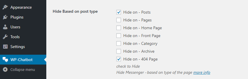 Choosing in which pages not to display your chat bot.