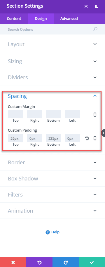 Divi builder opacity and negative margins