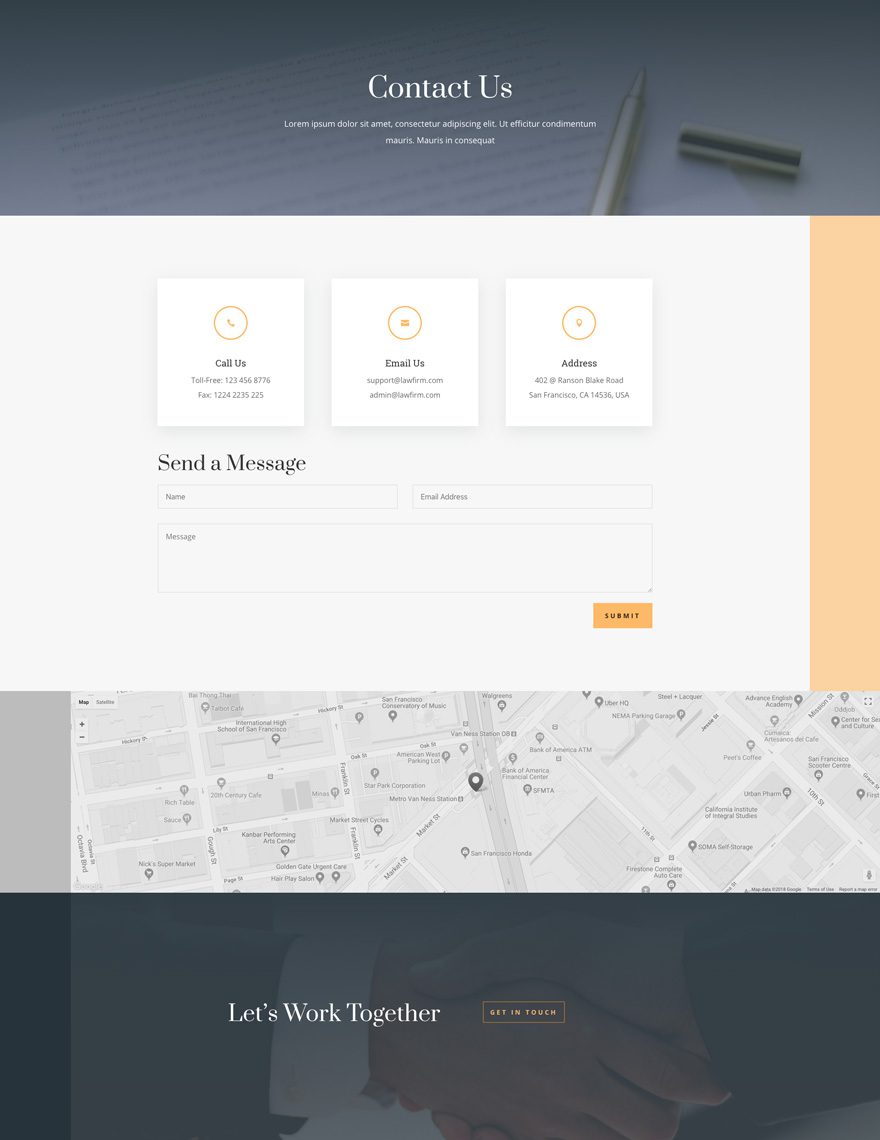 law firm layout contact page