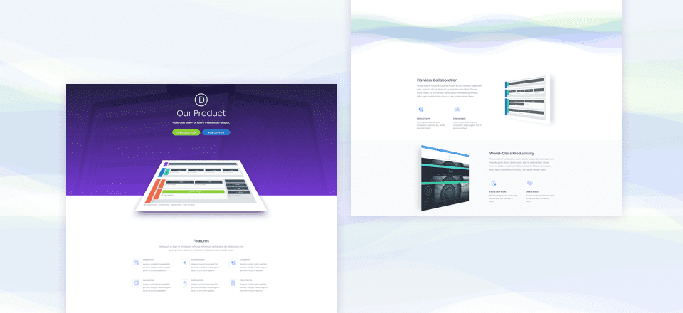 Design a Striking Divi Product Layout with Image Perspective and Colorful Abstract Waves