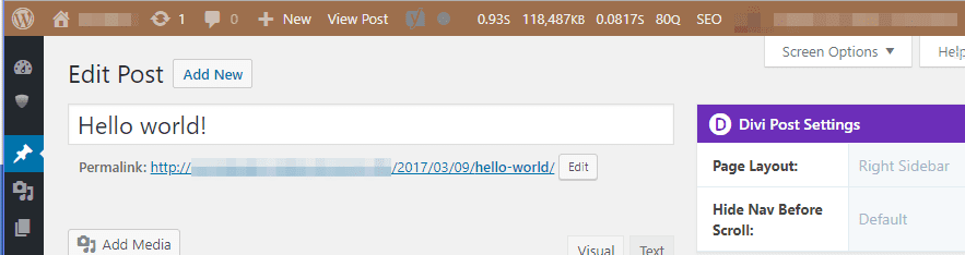 The Query Monitor information in the WordPress admin bar.