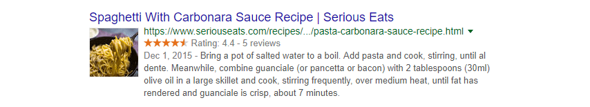An example of a rich snippet for a recipe.