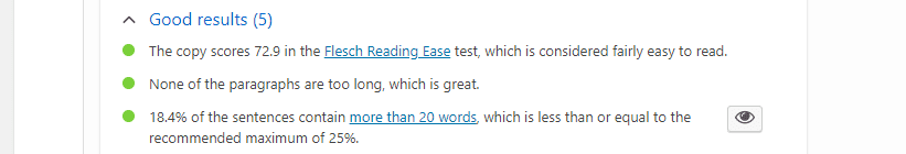 Part of a Yoast readability analysis.