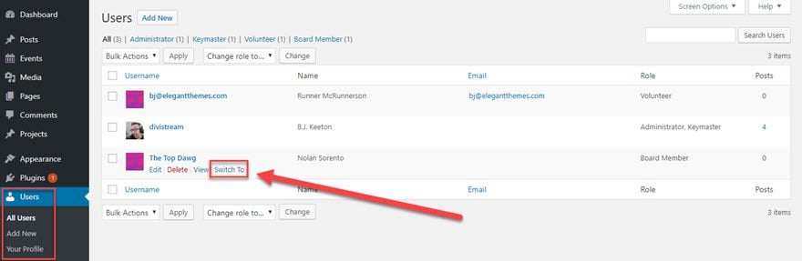 WordPress User Switching