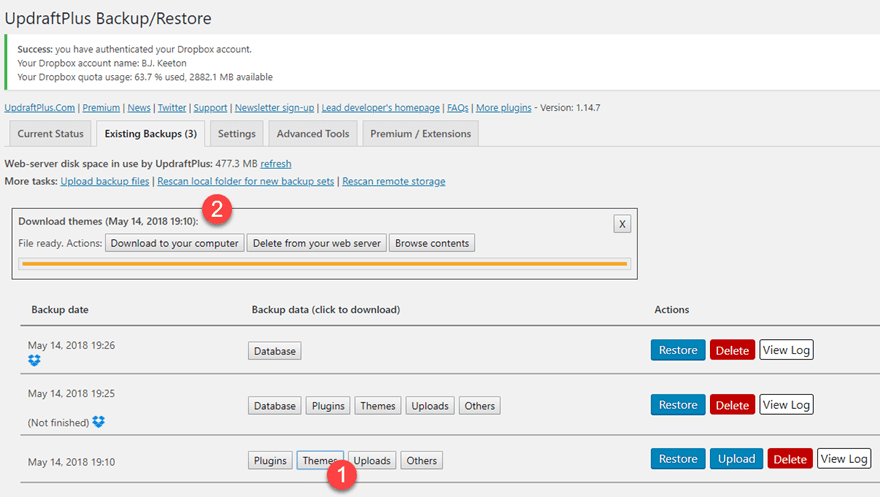 UpdraftPlus Restore and Migrate