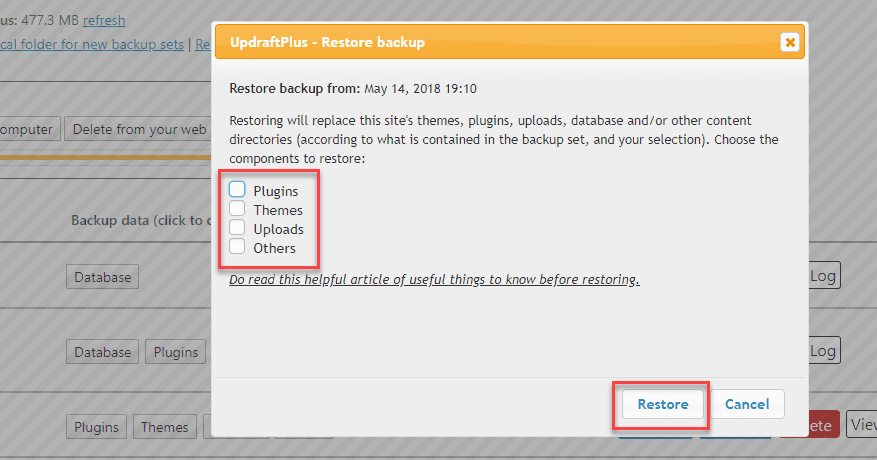 UpdraftPlus Restore and Migrate