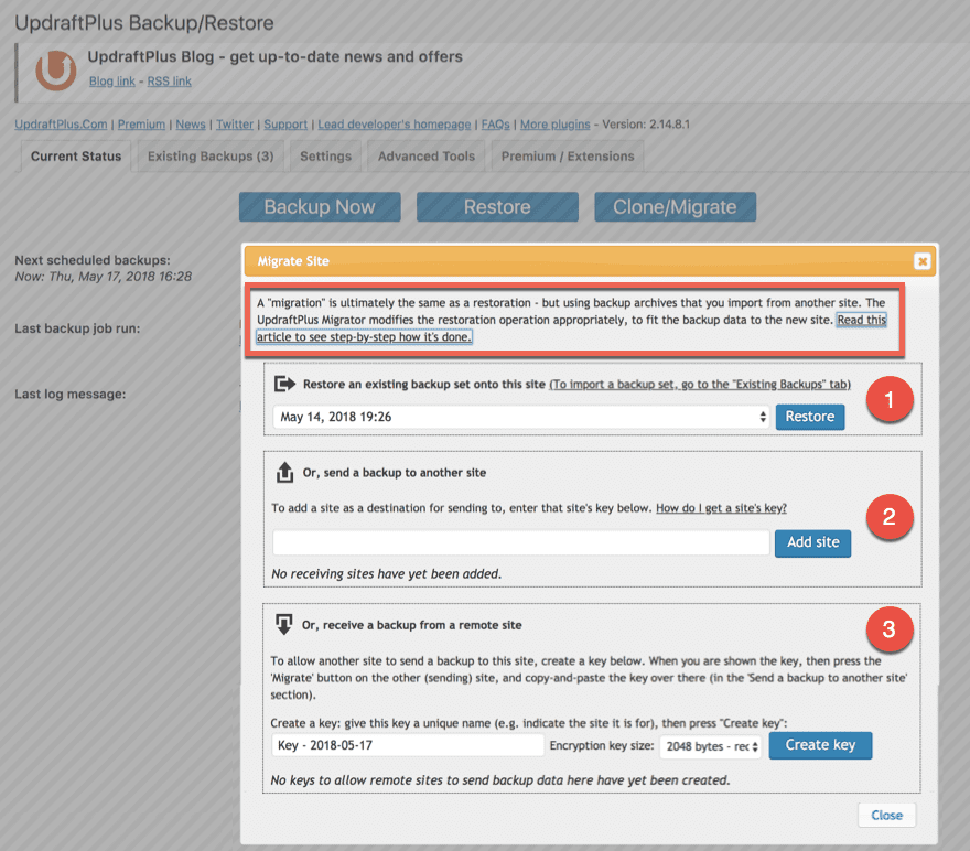 UpdraftPlus Restore and Migrate