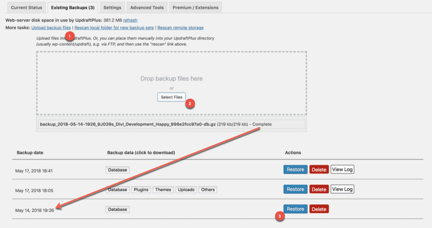 UpdraftPlus Restore and Migrate