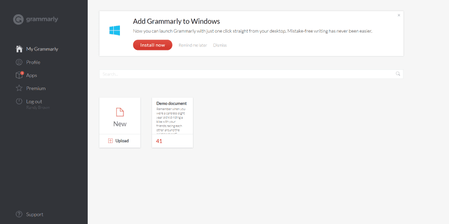 Grammarly Online Dashboard Editor