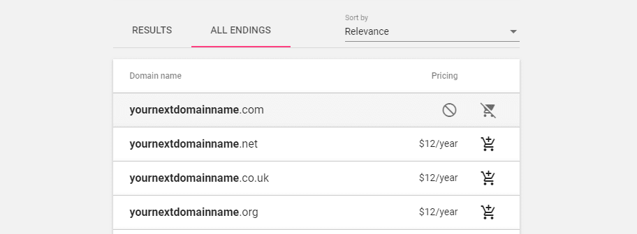 Checking out all the TLDs Google offers you.