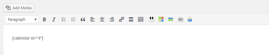Placing your calendar's shortcode within the editor.
