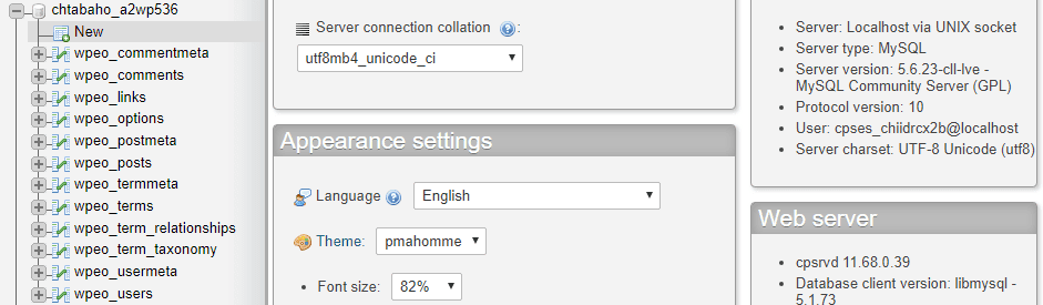 Choosing which WordPress database to explore.